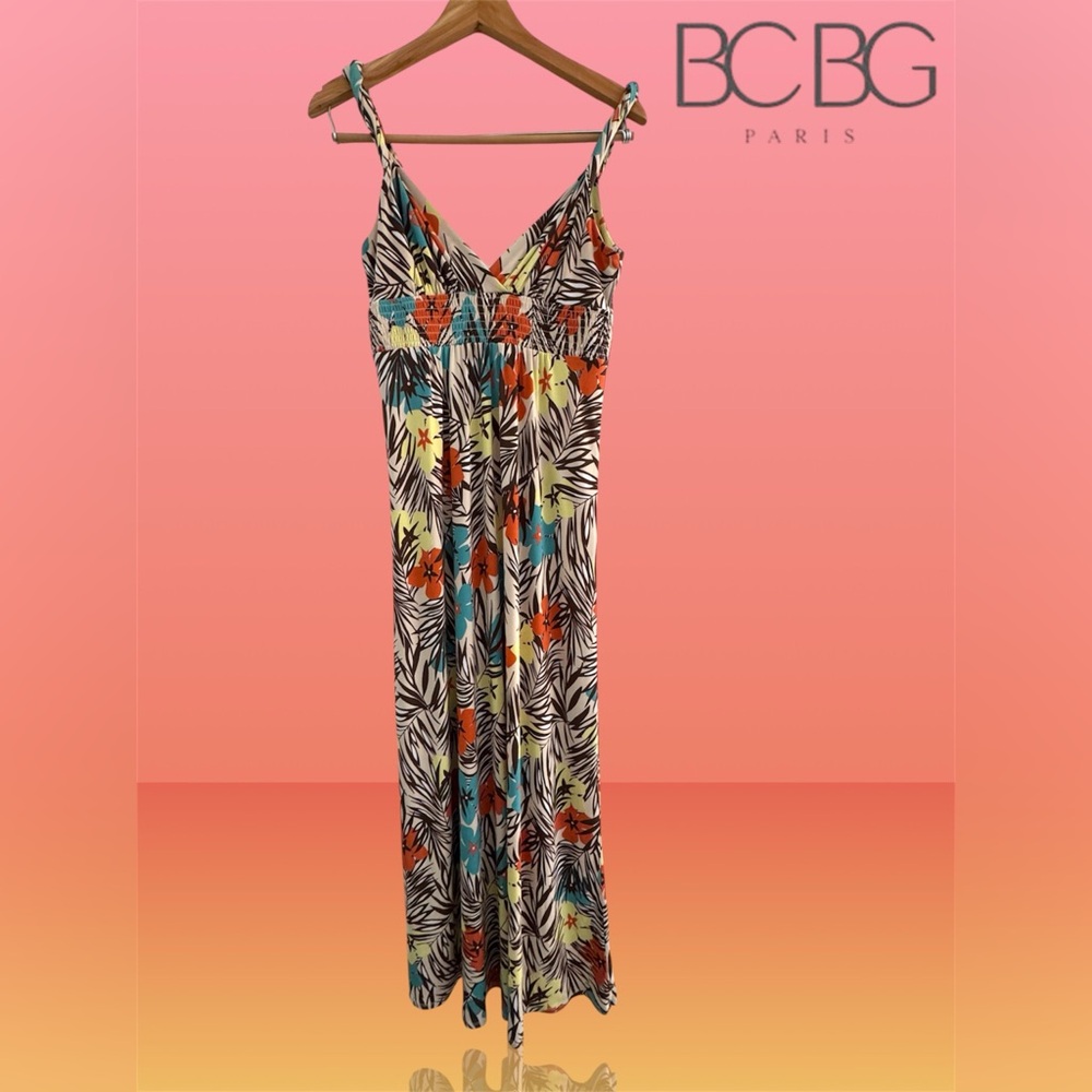 🛍️SALE🛍️ BCBG Paris Multicolor Tropical Floral Twisted Strap V-Neck Maxi Dress - Picture 3 of 8